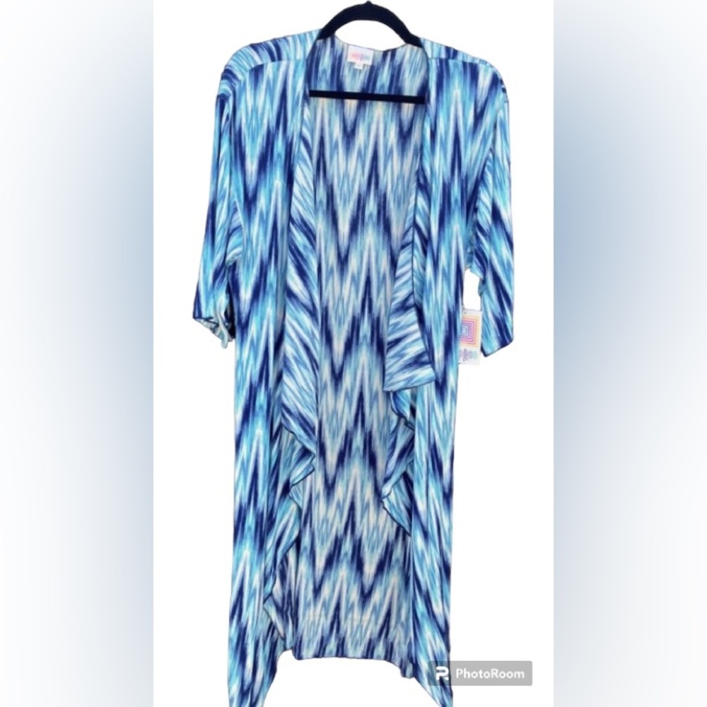 NWT Blue Watercolor Print kimono/bathing suit cover up with waterfall de…